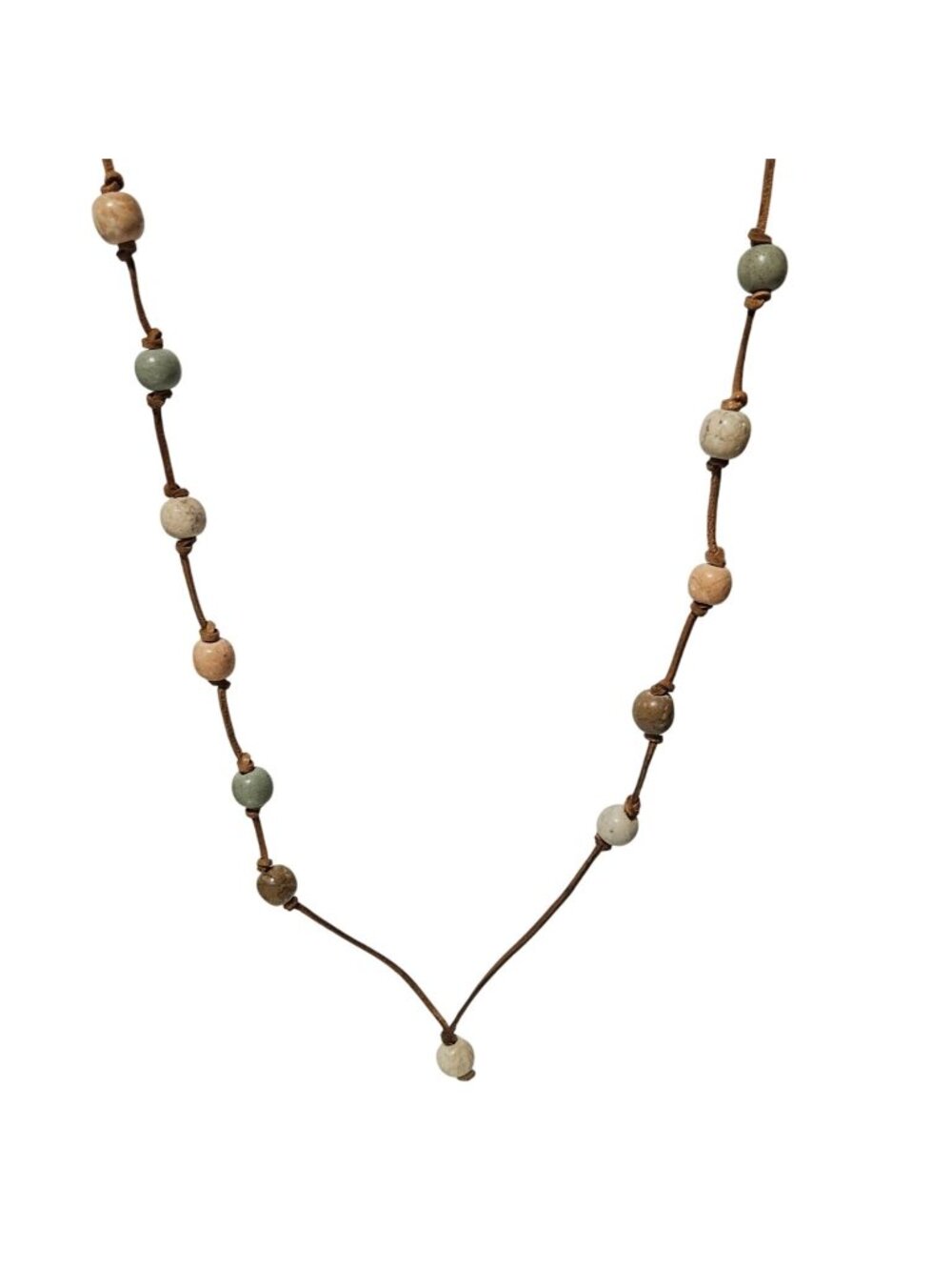 Handmade Leather Beaded Necklace Brown Tan Wooden Beads Boho Earthy Jewelry
